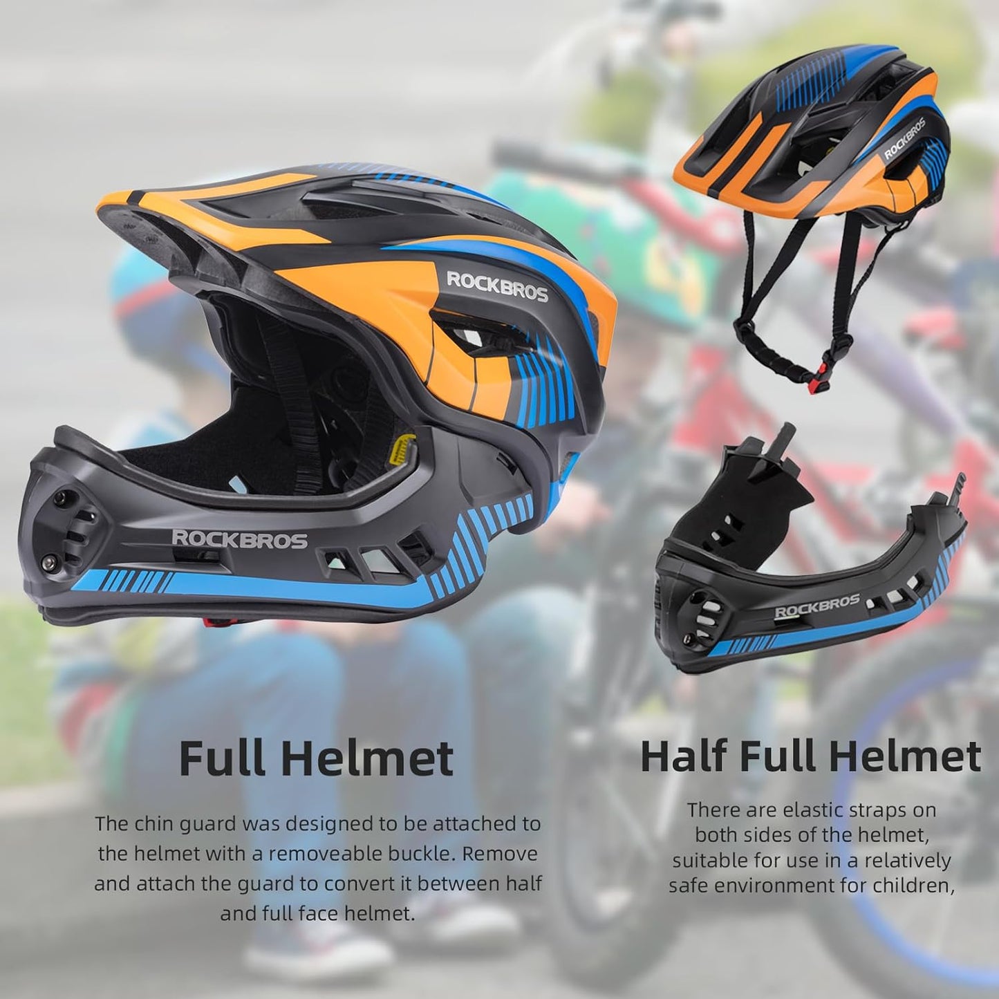 ROCKBROS Youth Full-Face Helmet with Detachable Chin Guard