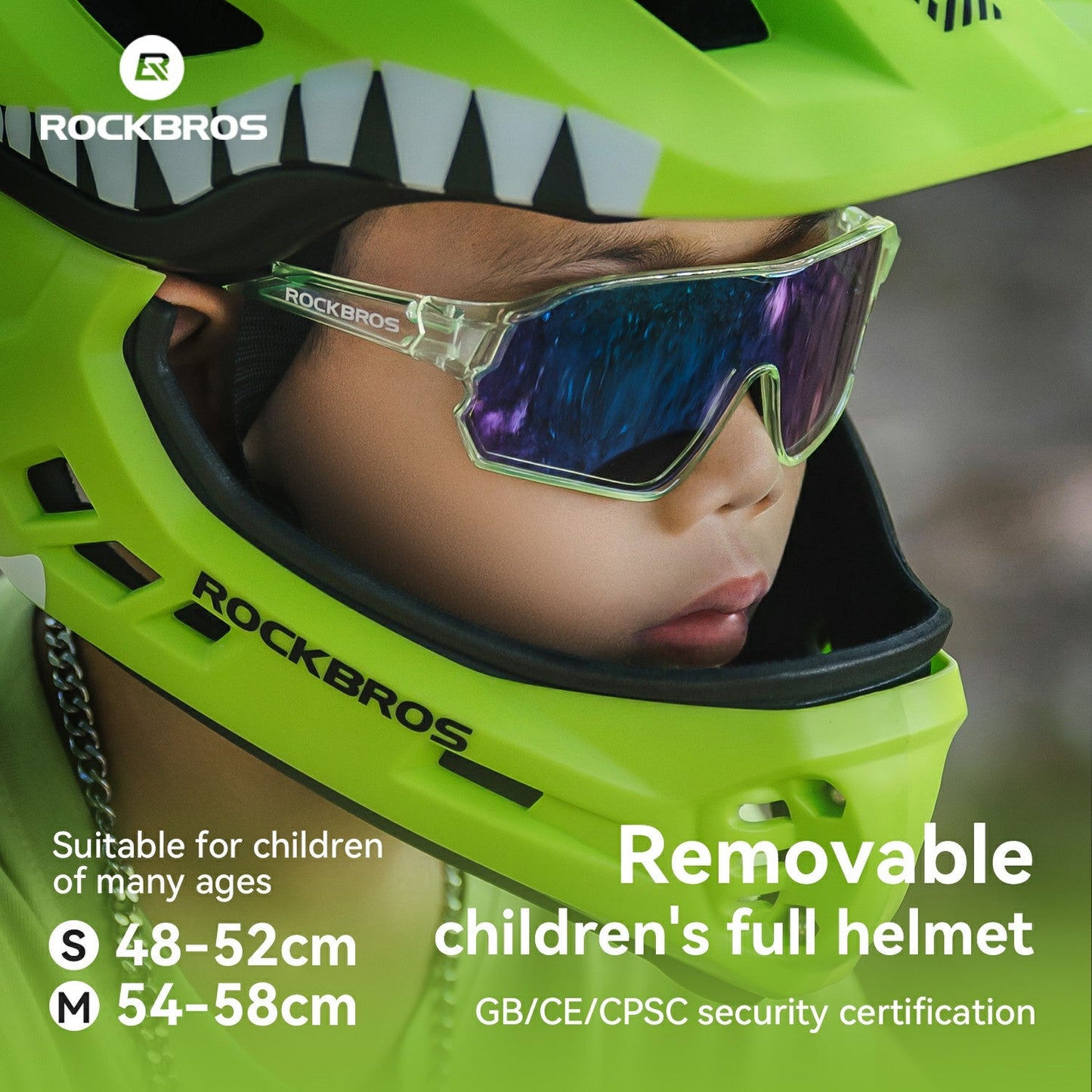ROCKBROS Kids Full-Face Bike Helmet with Detachable Chin Guard