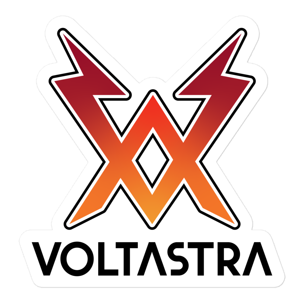 Logo of Voltastra with a red and orange design on a white background