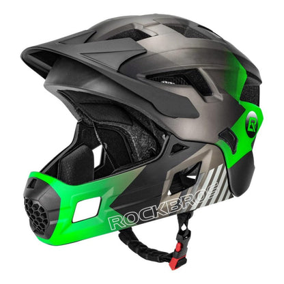 Black and green helmet with 'Rockbros' branding on a white background