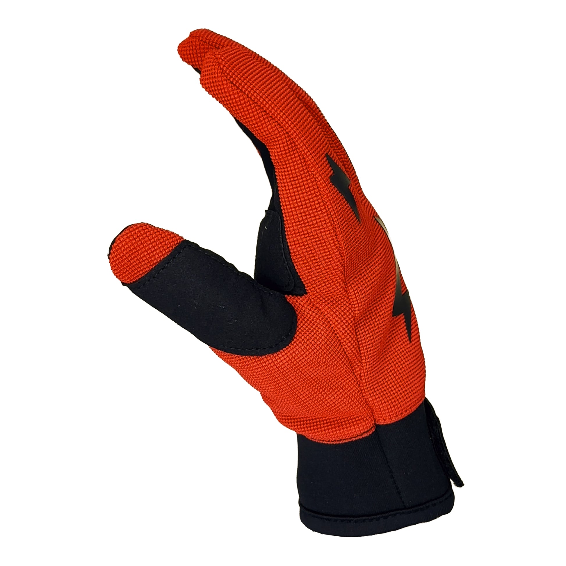 Red glove with black logo and Voltastra branding on a white background